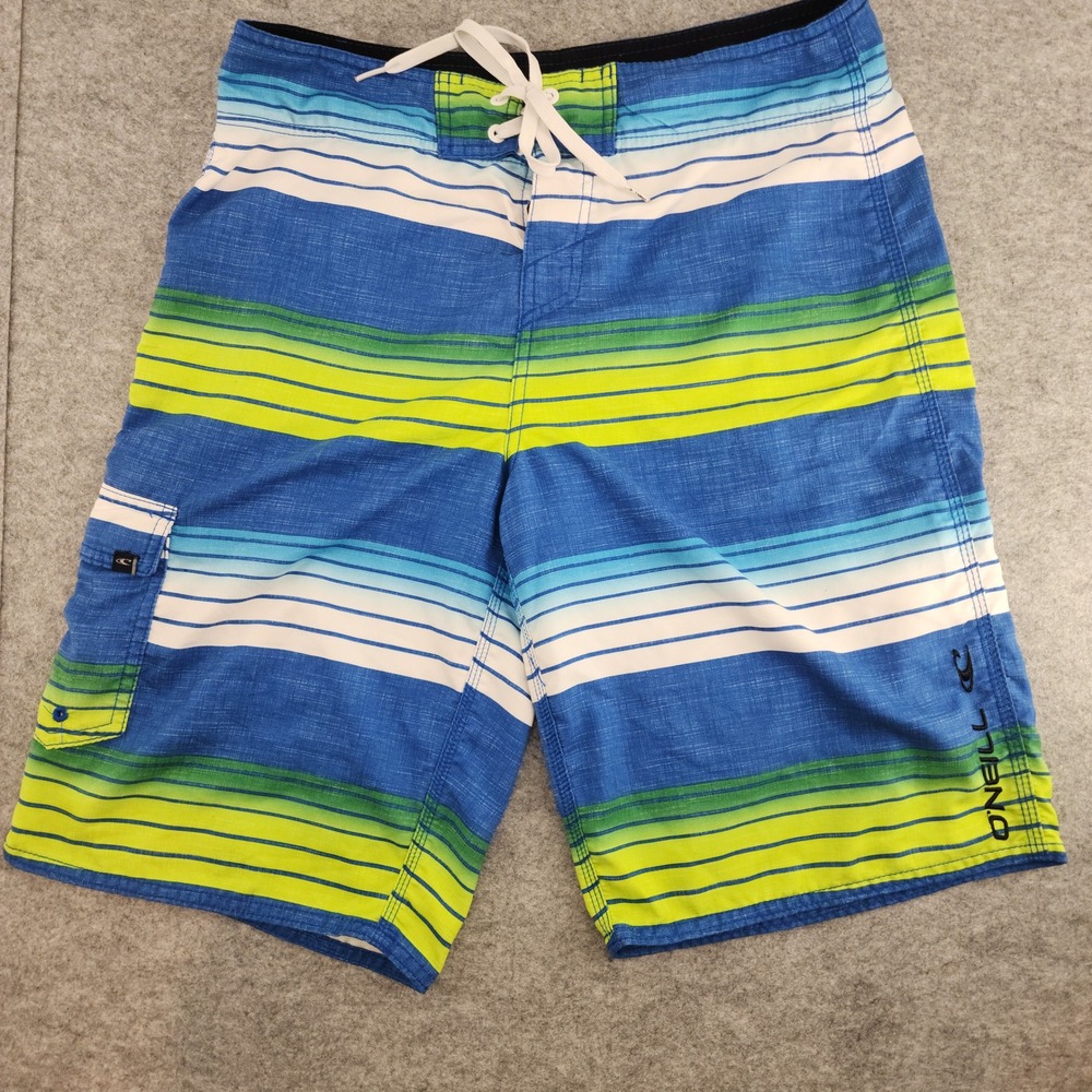 O'Neill Size‎ 32 | Blue Green Striped Board Shorts Swim Trunks Surf Beachwear